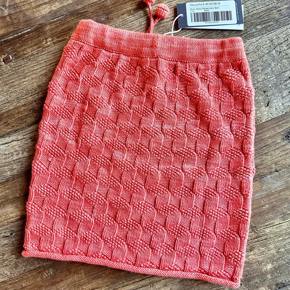 Misha & Puff Coral Block Stitch Knit Skirt and Collar Set in Melon - Picture 2 of 5